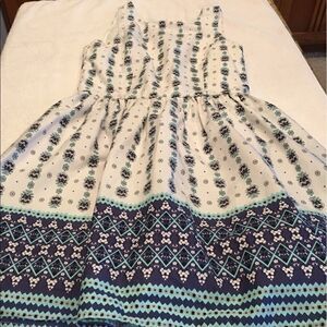 RNB large dress blue white teal scoop full skirt easy care